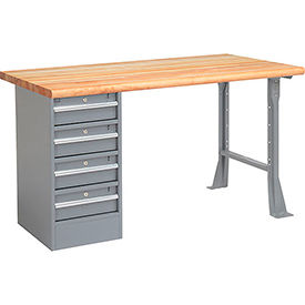 Global Industrial 607682 Global Industrial™ 60 x 30 Pedestal Workbench - 4 Drawers, Maple Block Safety Edge - Gray image.