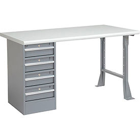 Global Industrial 607685 Global Industrial™ 72 x 30 Pedestal Workbench - 4 Drawers, Plastic Laminate Safety Edge - Gray image.