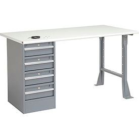 Global Industrial 607686 Global Industrial™ 60"W x 30"D Pedestal Workbench - 4 Drawers, ESD Safety Edge - Gray image.