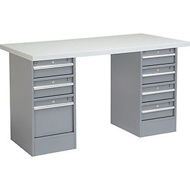 Global Industrial 60 x 30 Pedestal Workbench - 7 Drawers, Plastic Laminate Square Edge - Gray