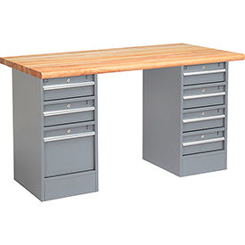 Global Industrial 607694 Global Industrial™ 60 x 30 Pedestal Workbench - 7 Drawers, Maple Block Safety Edge - Gray image.