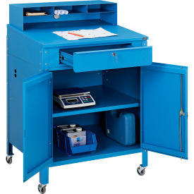 Global Industrial 300912CBL Global Industrial™ Mobile Cabinet Shop Desk w/ Pigeonhole Riser, 34-1/2"W x 30"D, Blue image.
