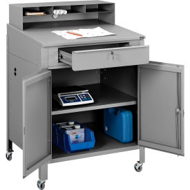 Global Industrial 300912CGY Global Industrial™ Mobile Cabinet Shop Desk w/ Pigeonhole Riser, 34-1/2"W x 30"D, Gray image.