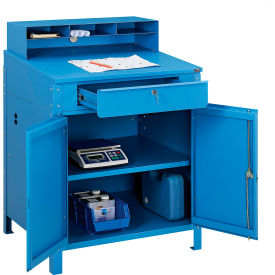 Cabinet Shop Desk w/ Pigeonhole Riser, 34-1/2"W x 30"D, Blue view 2