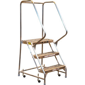 Tri Arc Mfg WLAR103245 3 Step Aluminum Rolling Ladder, 24"W Grip Step, 30" Handrails - WLAR103245 image.