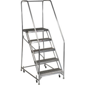 Tri Arc Mfg WLAR105245 5 Step Aluminum Rolling Ladder, 24"W Grip Step, 30" Handrails - WLAR105245 image.