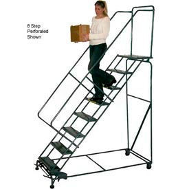 7 Step 24""W Steel Safety Angle Rolling Ladder W/ Handrails - Grip Tread - SW730S