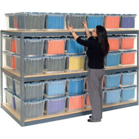 Global Industrial 607196GY Record Storage Rack 96"W x 24"D x 60"H With Polyethylene File Boxes - Gray image.
