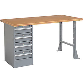 Global Industrial 300744 Global Industrial™ 72"W x 30"D Pedestal Workbench - 4 Drawers, Shop Top Square Edge - Gray image.
