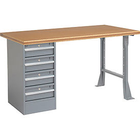 Global Industrial 300757 Global Industrial™ 60"W x 30"D Pedestal Workbench - 4 Drawers, Shop Top Safety Edge - Gray image.