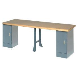 Global Industrial Extra Long Industrial Workbench Safety Edge 2 Cabinets 144"W x 36"D Gray 