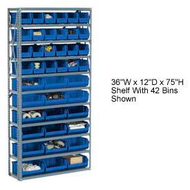 Global Industrial 603253BL Global Industrial™ Steel Open Shelving with 36 Blue Plastic Stacking Bins 10 Shelves - 36x12x73 image.