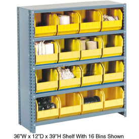 Global Industrial 603258YL Global Industrial™ Steel Closed Shelving - 21 Yellow Plastic Stacking Bins 6 Shelves - 36x12x39 image.