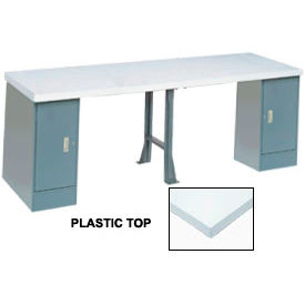 Global Industrial 96x30 Production Workbench, Laminate Square Edge Top, 2 Cabinet, 1 Leg, GY Global Industrial 96x30 Production Workbench, Laminate Square Edge Top, 2 Cabinet, 1 Leg, GY