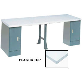 Global Industrial 120x30 Production Workbench, Laminate Square Edge Top, 2 Cabinet, 1 Leg, GY