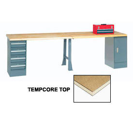 Global Industrial 607990 Global Industrial™ 120x30 Production Workbench Shop Square Edge, Cabinet, 4 Drawer, 1 Leg GY image.