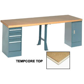 Global Industrial 96x30 Production Workbench Shop Square Edge Cabinet 3 Drawer 1 Leg GY 
