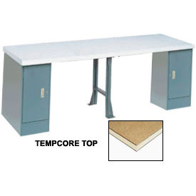 Global Industrial 144 x 30 Production Workbench - Shop Square Edge Top 2 Cabinet 1 Leg Gray 