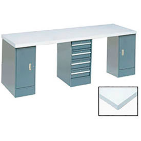 Global Industrial 120x30 Production Workbench Laminate Square Edge Top 2 Cabinet 4 Drawer GY 