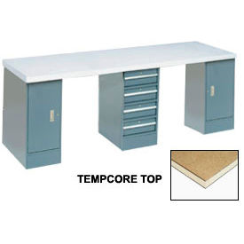 Global Industrial 96 x 30 Production Workbench Shop Square Edge Top 2 Cabinet 4 Drawer Gray 