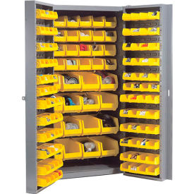 Global Industrial 603400YL Global Industrial Storage Cabinet w/ 136 Yellow Bin, Unassembled, 417 lb. Weight, 38"W x 24"D x 72"H image.