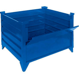 Global Industrial 800118BM Global Industrial™ Stackable Steel Container W/Drop Gate, 48"Lx48"Wx24"H, Blue image.