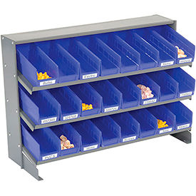 Global Industrial 603424BL Global Industrial™ 3 Shelf Bench Pick Rack - 24 Blue Shelf Bins 4 Inch Wide 33x12x21 image.