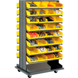 Global Industrial 603427YL Global Industrial™ 16 Shelf Double-Sided Mobile Pick Rack - 64 Yellow Plastic Shelf Bins 8"W image.
