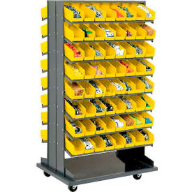 Global Industrial 603428YL Global Industrial™ 16 Shelf Double-Sided Mobile Pick Rack - 128 Yellow Plastic Shelf Bins 4"W image.