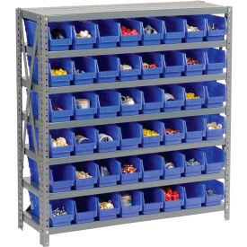 Global Industrial 603430BL Global Industrial™ Steel Shelving with 48 4"H Plastic Shelf Bins Blue, 36x12x39-7 Shelves image.