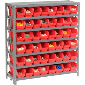 Global Industrial 603430RD Global Industrial™ Steel Shelving with 48 4"H Plastic Shelf Bins Red, 36x12x39-7 Shelves image.