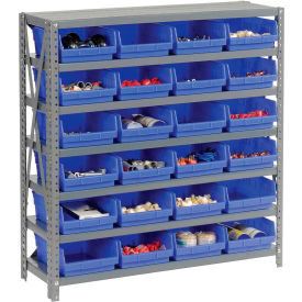 Global Industrial 603431BL Global Industrial™ Steel Shelving with 24 4"H Plastic Shelf Bins Blue, 36x12x39-7 Shelves image.