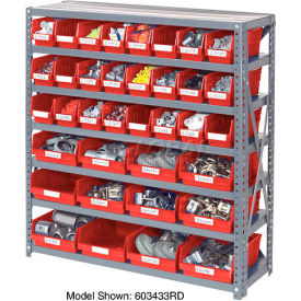 Global Industrial 603431RD Global Industrial™ Steel Shelving with 24 4"H Plastic Shelf Bins Red, 36x12x39-7 Shelves image.