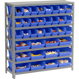 Global Industrial 603433BL Global Industrial™ Steel Shelving with Total 36 4"H Plastic Shelf Bins Blue, 36x12x39-7 Shelves image.