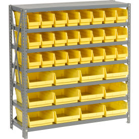 Global Industrial 603433YL Global Industrial™ Steel Shelving - Total 36 4"H Plastic Shelf Bins Yellow, 36x12x39-7 Shelves image.