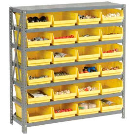 Global Industrial 603434YL Global Industrial™ Steel Shelving with 24 4"H Plastic Shelf Bins Yellow, 36x18x39-7 Shelves image.