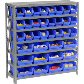 Global Industrial 603436BL Global Industrial™ Steel Shelving with Total 36 4"H Plastic Shelf Bins Blue, 36x18x39-7 Shelves image.