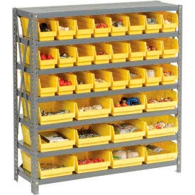 Global Industrial 603436YL Global Industrial™ Steel Shelving - Total 36 4"H Plastic Shelf Bins Yellow, 36x18x39-7 Shelves image.