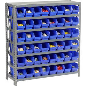 Global Industrial 603438BL Global Industrial™ Steel Shelving with 48 4"H Plastic Shelf Bins Blue, 36x18x39-7 Shelves image.