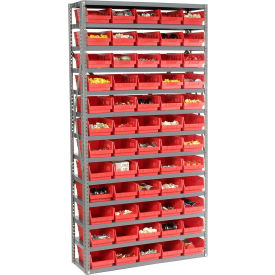 Global Industrial 603440RD Global Industrial™ Steel Shelving with 60 4"H Plastic Shelf Bins Red, 36x12x72-13 Shelves image.