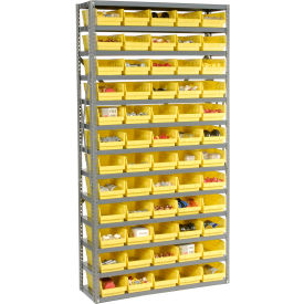 Global Industrial 603440YL Global Industrial™ Steel Shelving with 60 4"H Plastic Shelf Bins Yellow, 36x12x72-13 Shelves image.