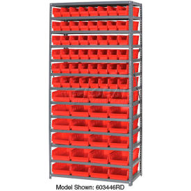 Global Industrial 603441RD Global Industrial™ Steel Shelving with Total 72 4"H Plastic Shelf Bins Red, 36x12x72-13 Shelves image.