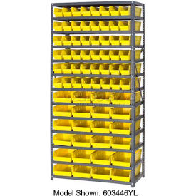 Global Industrial 603441YL Global Industrial™ Steel Shelving - Total 72 4"H Plastic Shelf Bins Yellow, 36x12x72-13 Shelves image.