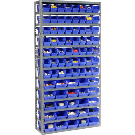 Global Industrial 603442BL Global Industrial™ Steel Shelving - Total 81 4"H Plastic Shelf Bins Blue, 36x12x72-13 Shelves image.