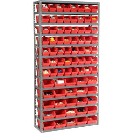 Global Industrial 603442RD Global Industrial™ Steel Shelving - Total 81 4"H Plastic Shelf Bins Red, 36x12x72-13 Shelves image.