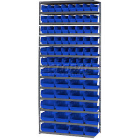 Global Industrial 603444BL Global Industrial™ Steel Shelving with 48 4"H Plastic Shelf Bins Blue, 36x18x72-13 Shelves image.