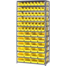 Global Industrial 603444YL Global Industrial™ Steel Shelving with 48 4"H Plastic Shelf Bins Yellow, 36x18x72-13 Shelves image.