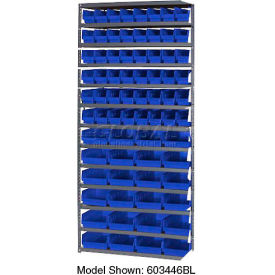 Global Industrial 603445BL Global Industrial™ Steel Shelving with 60 4"H Plastic Shelf Bins Blue, 36x18x72-13 Shelves image.