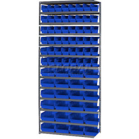 Global Industrial 603446BL Global Industrial™ Steel Shelving - Total 72 4"H Plastic Shelf Bins Blue, 36x18x72-13 Shelves image.