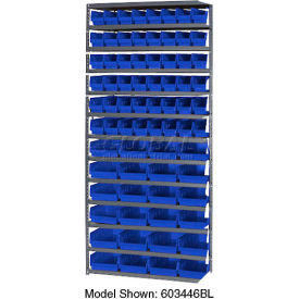 Global Industrial 603447BL Global Industrial™ Steel Shelving - Total 76 4"H Plastic Shelf Bins Blue, 36x18x72-13 Shelves image.